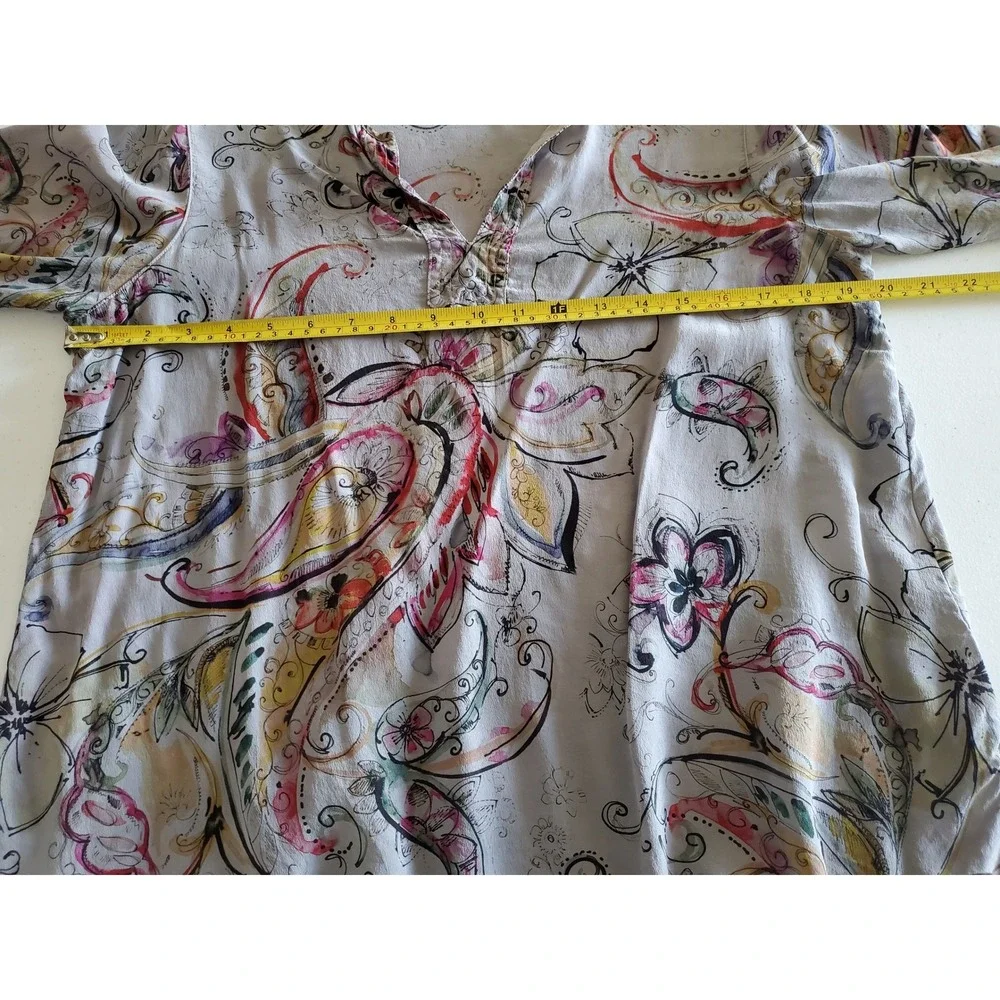 Tianello Silk Floral Tunic Top Embroidered Lace Cuffs Womens Medium Fairy - Picture 9 of 11